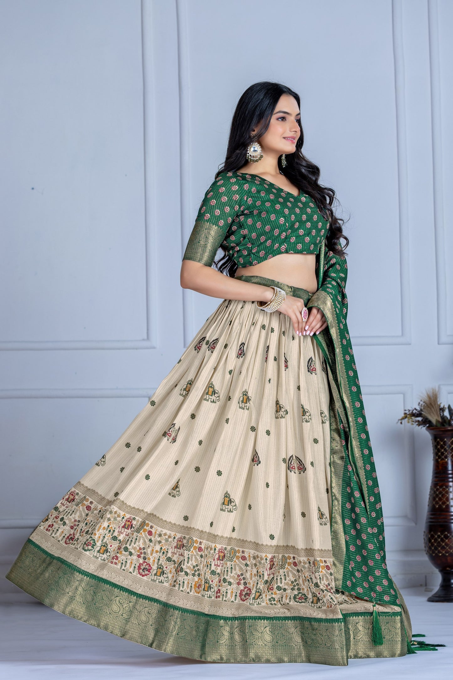 Green color embroidery work lehenga choli price