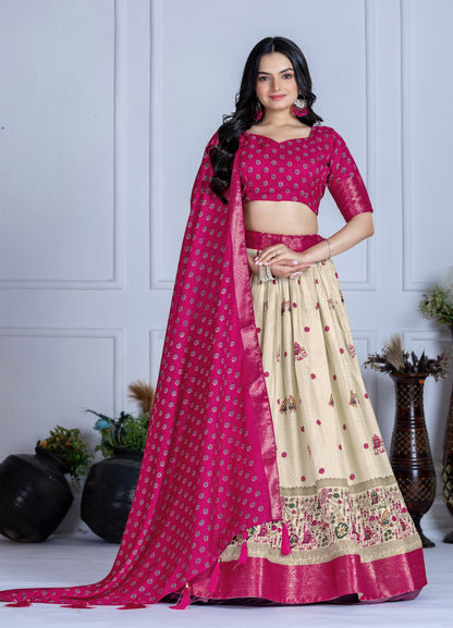 Pink color jacquard weaving chaniya choli with online