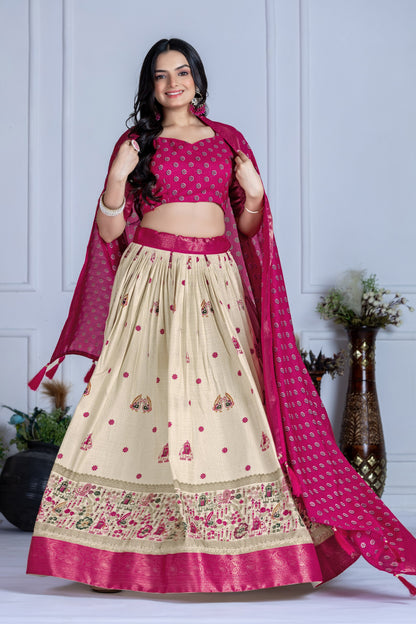 Pink color printed chaniya choli with dupatta 