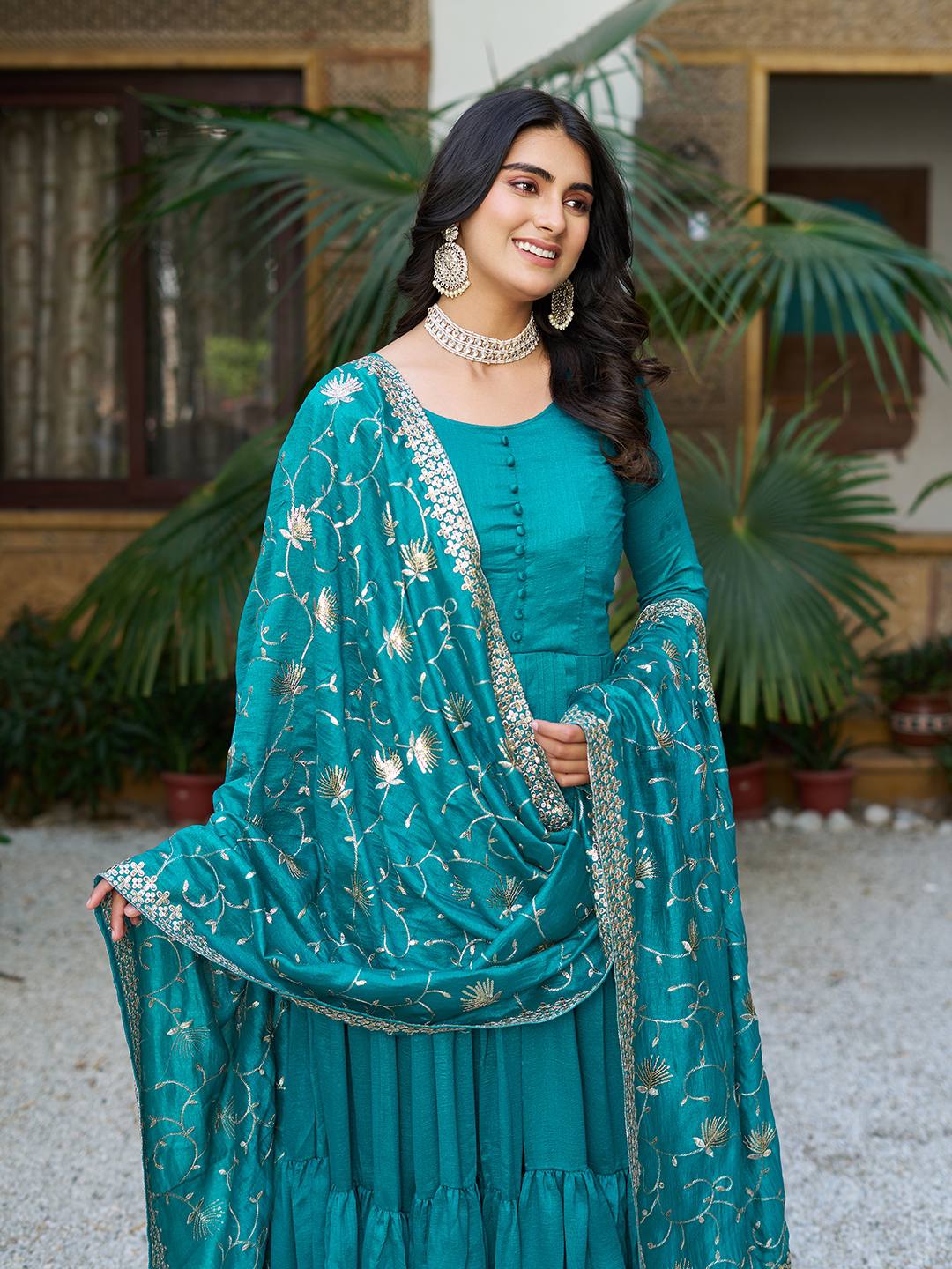 Rama color silk long gown online