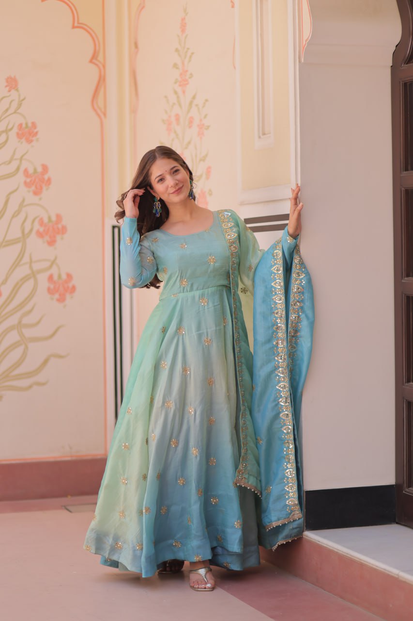 Sky color salwar suit for wedding online
