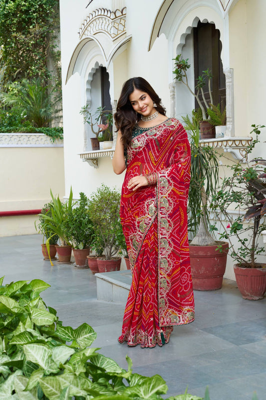 Red color georgette saree