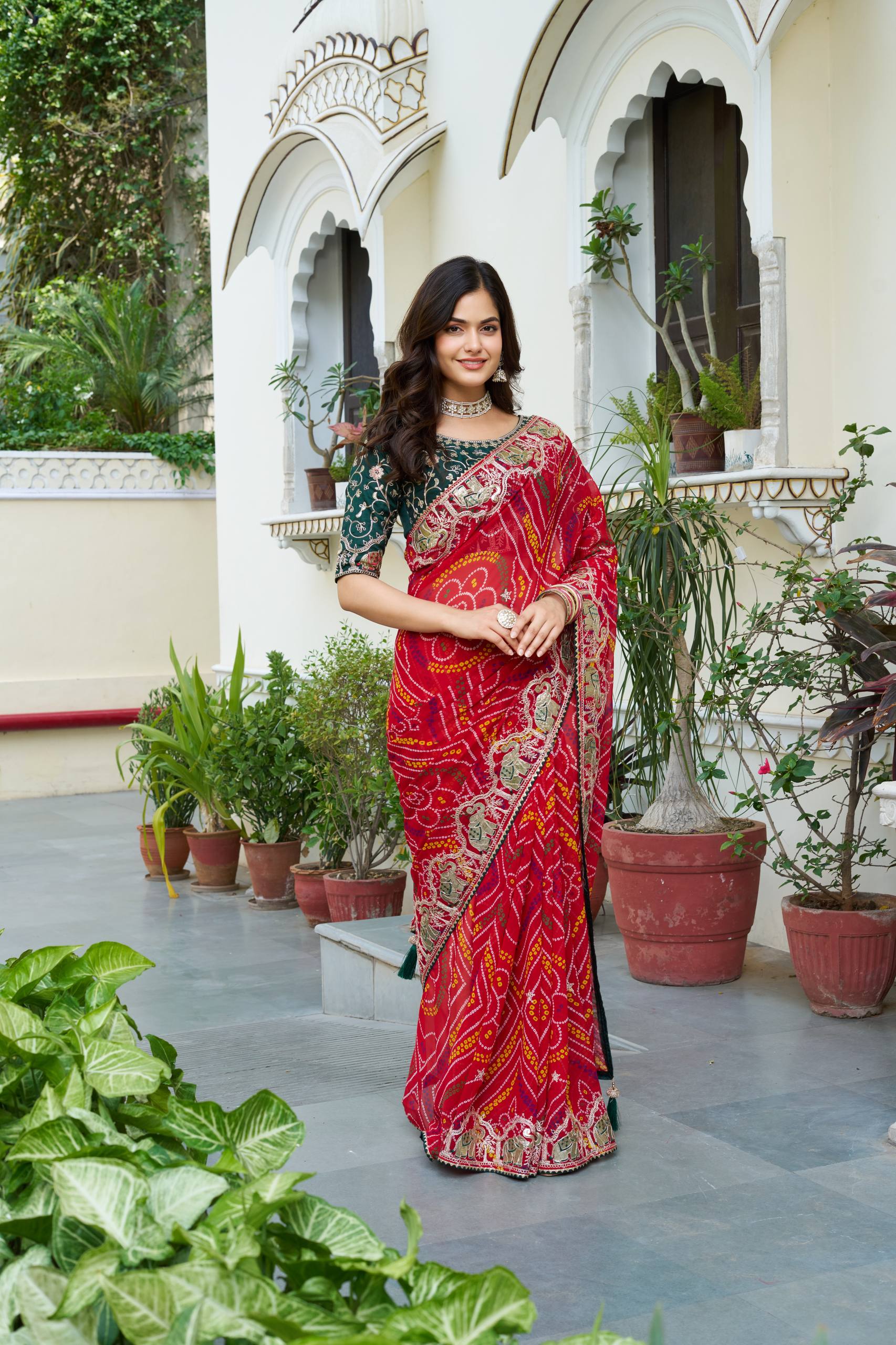 Wedding wear red color saree with online