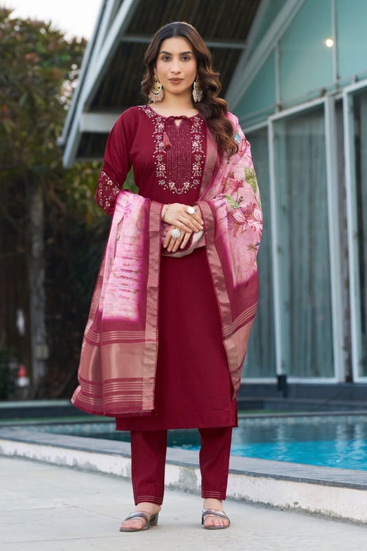 Maroon color viscose silk salwar suit