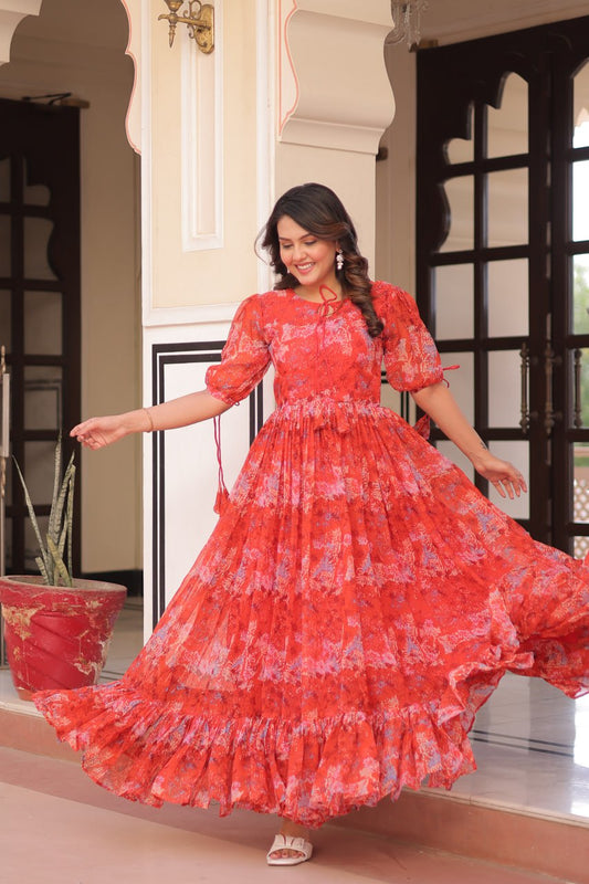 Red color georgette gown