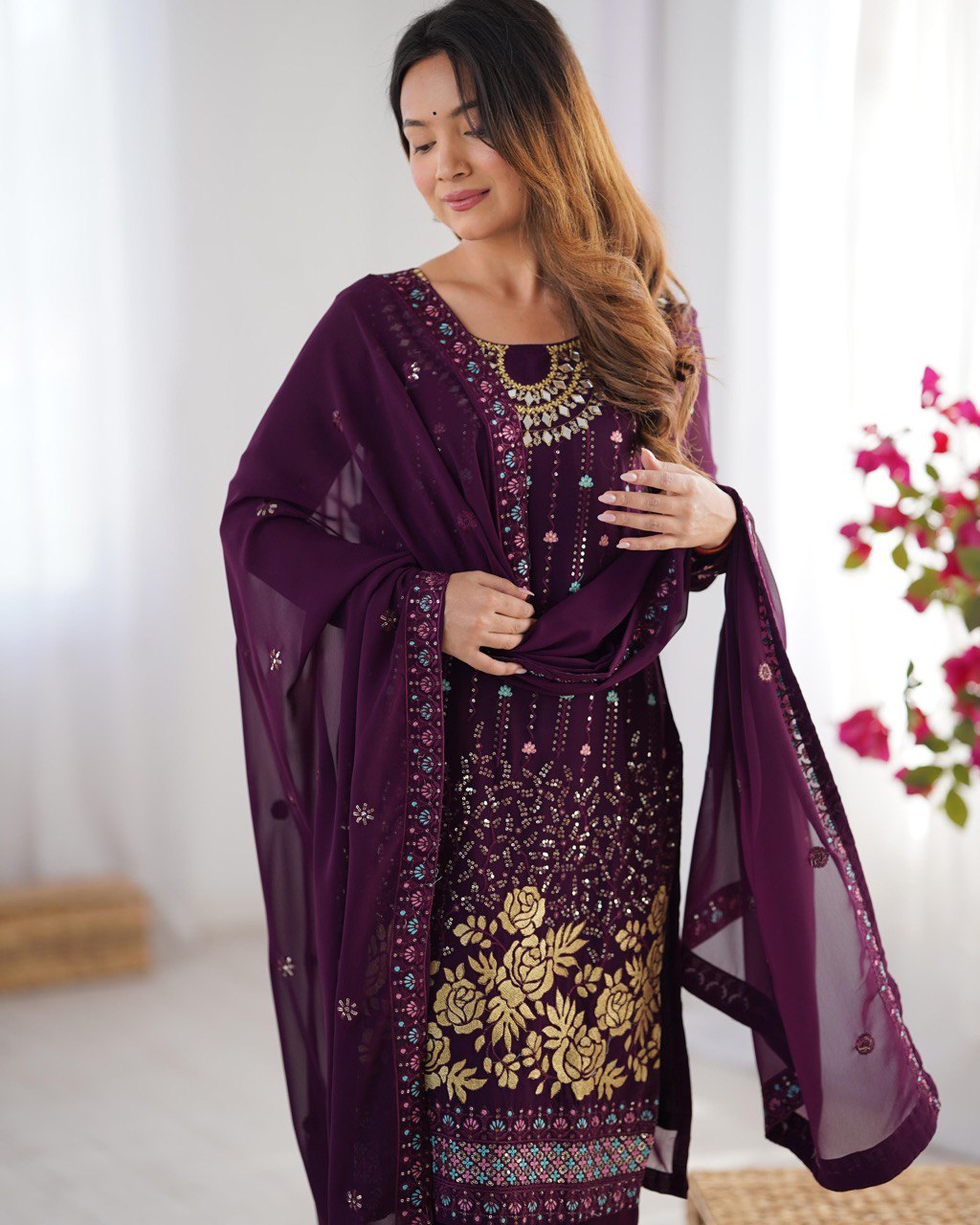 Eid party wear wine color salwar suit