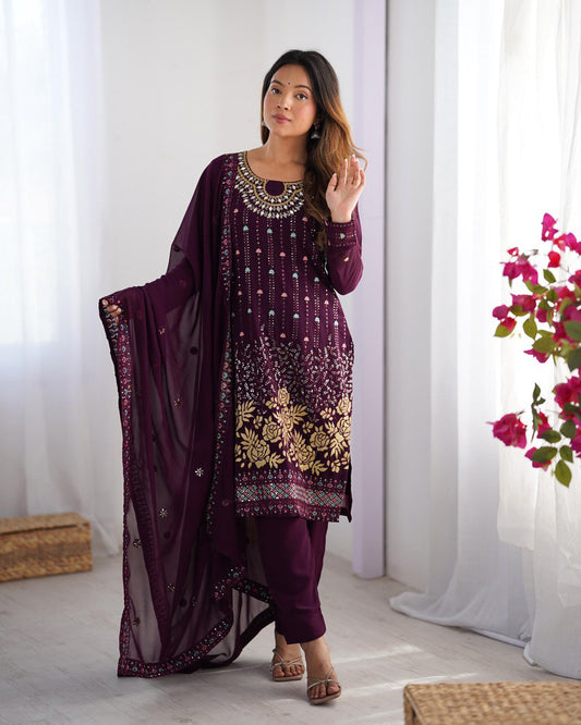 Wine color georgette salwar suit with dupatta price
