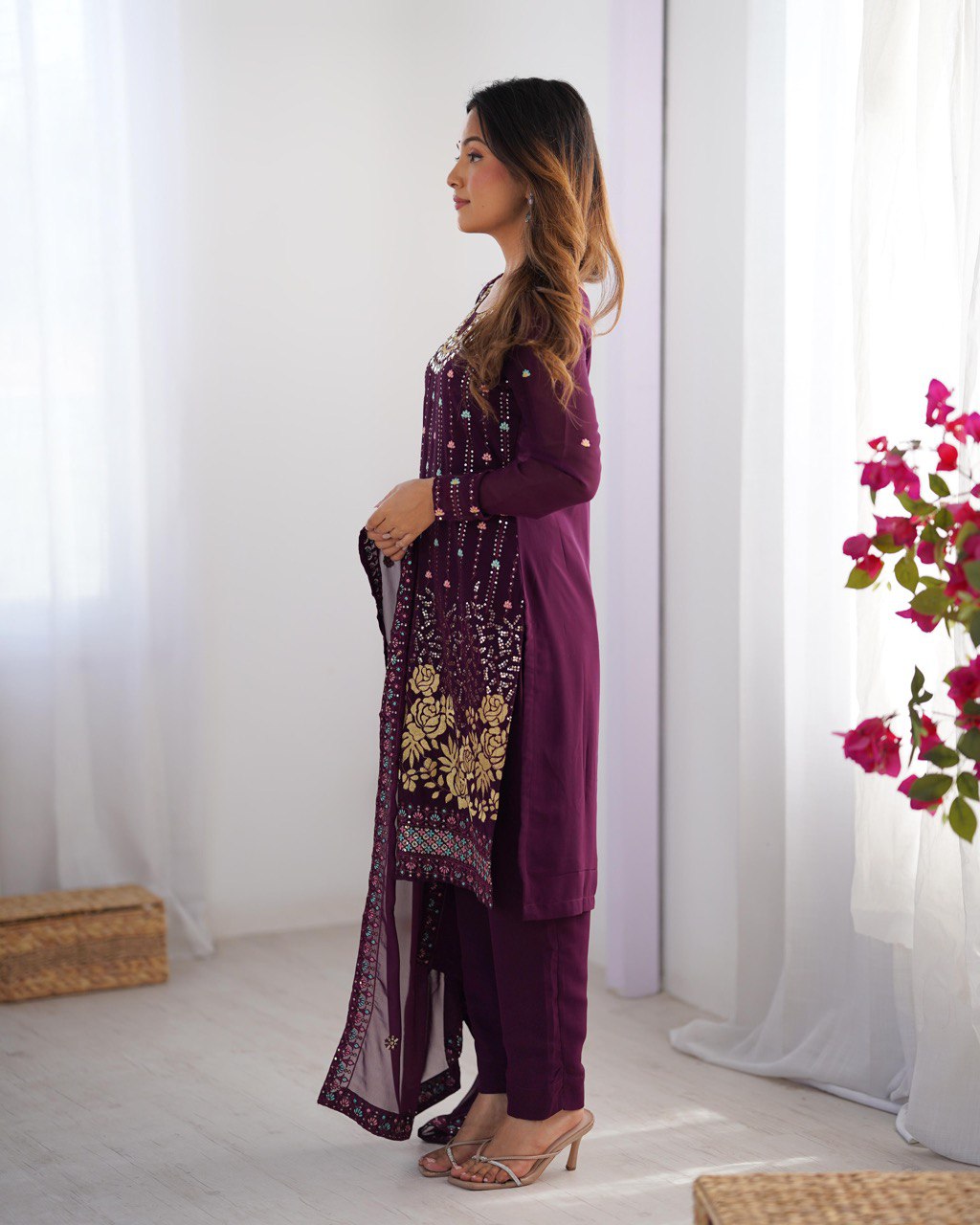 Wine color georgette salwar suit online
