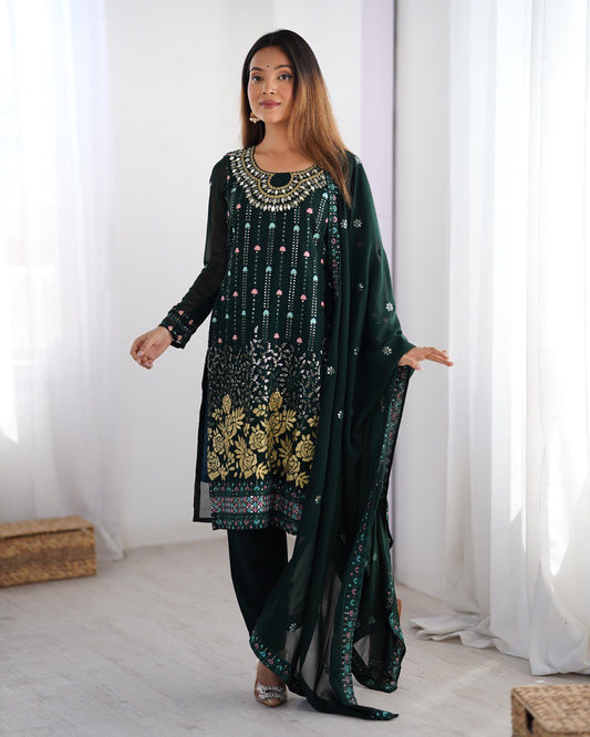 Women green color georgette salwar suit with dupatta
