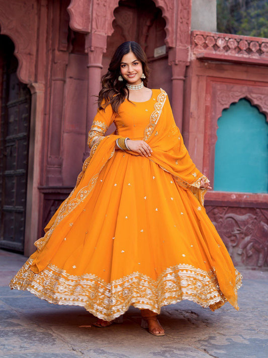 Women yellow color georgette gown
