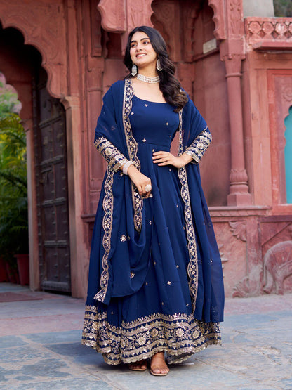 Blue color georgette gown for wedding
