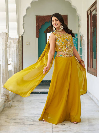 Yellow color georgette plazzo suit