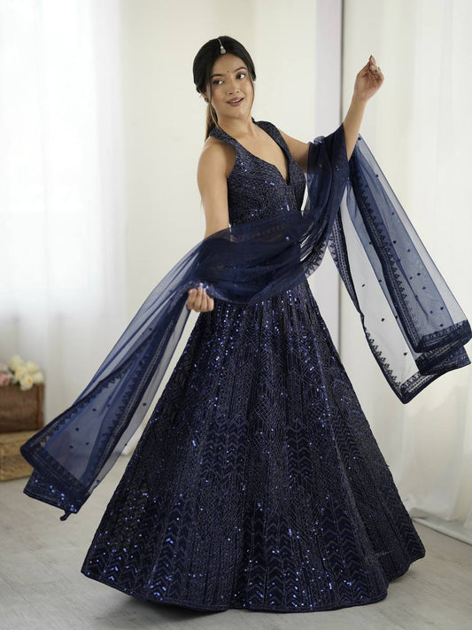 Navy blue color sequins work chaniya choli