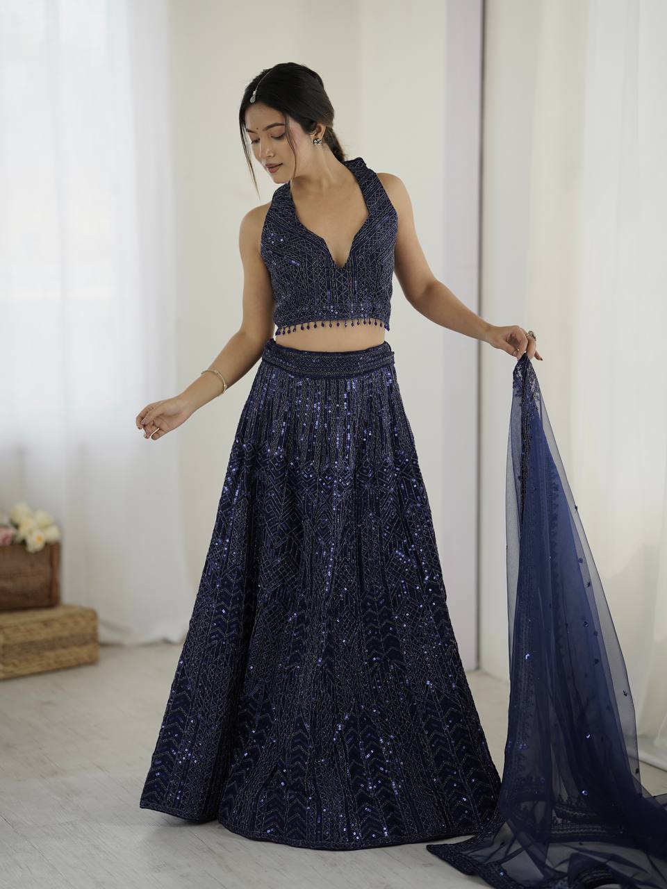 Reception wear blue color lehenga in USA