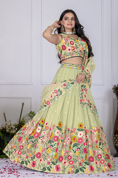 Pista color crystal chaniya choli for wedding