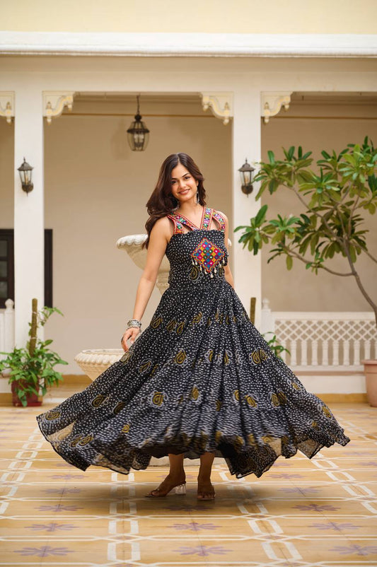 Maxi black color navratri georgette gown for women
