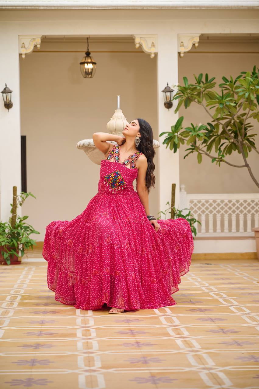 Designer pink gamthi work gown
