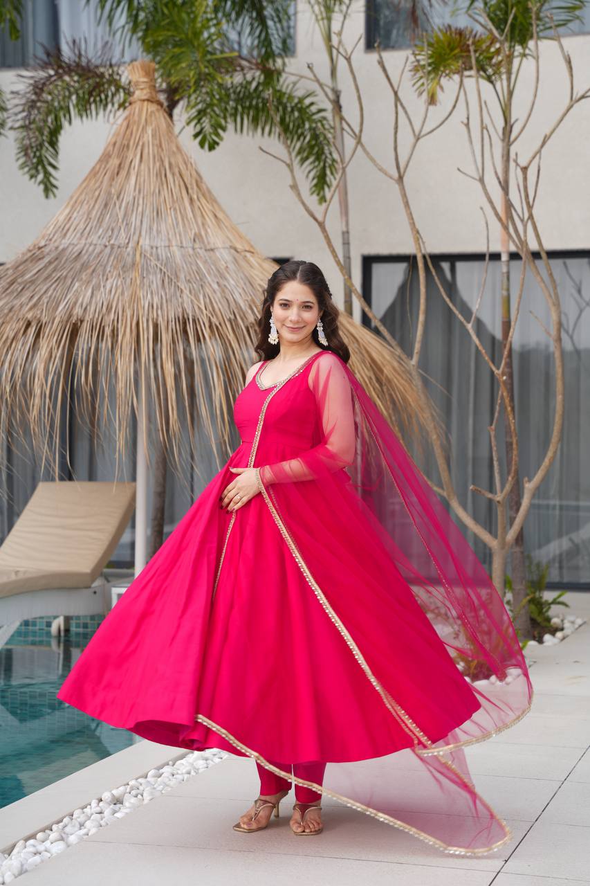 Designer pink color chanderi gown 