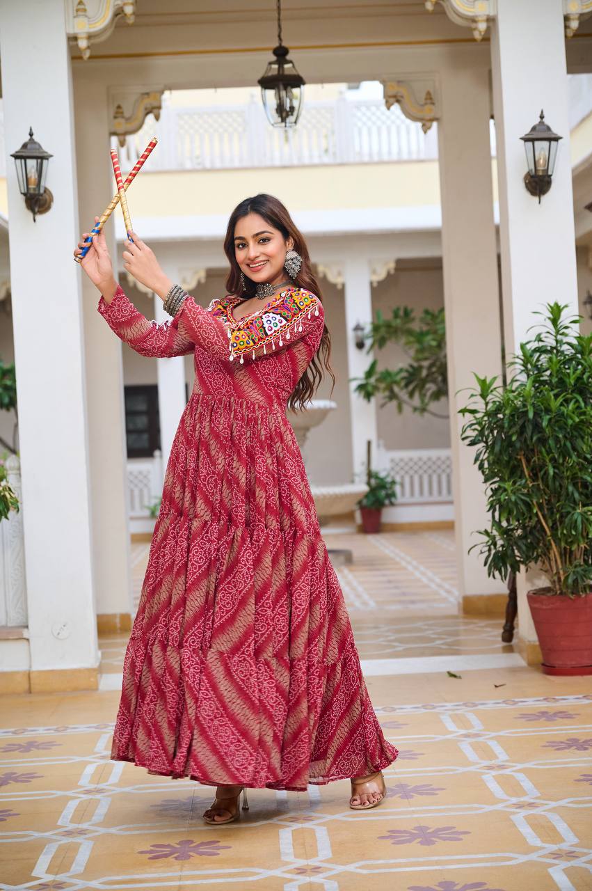 Maxi red color navratri georgette gown for women
