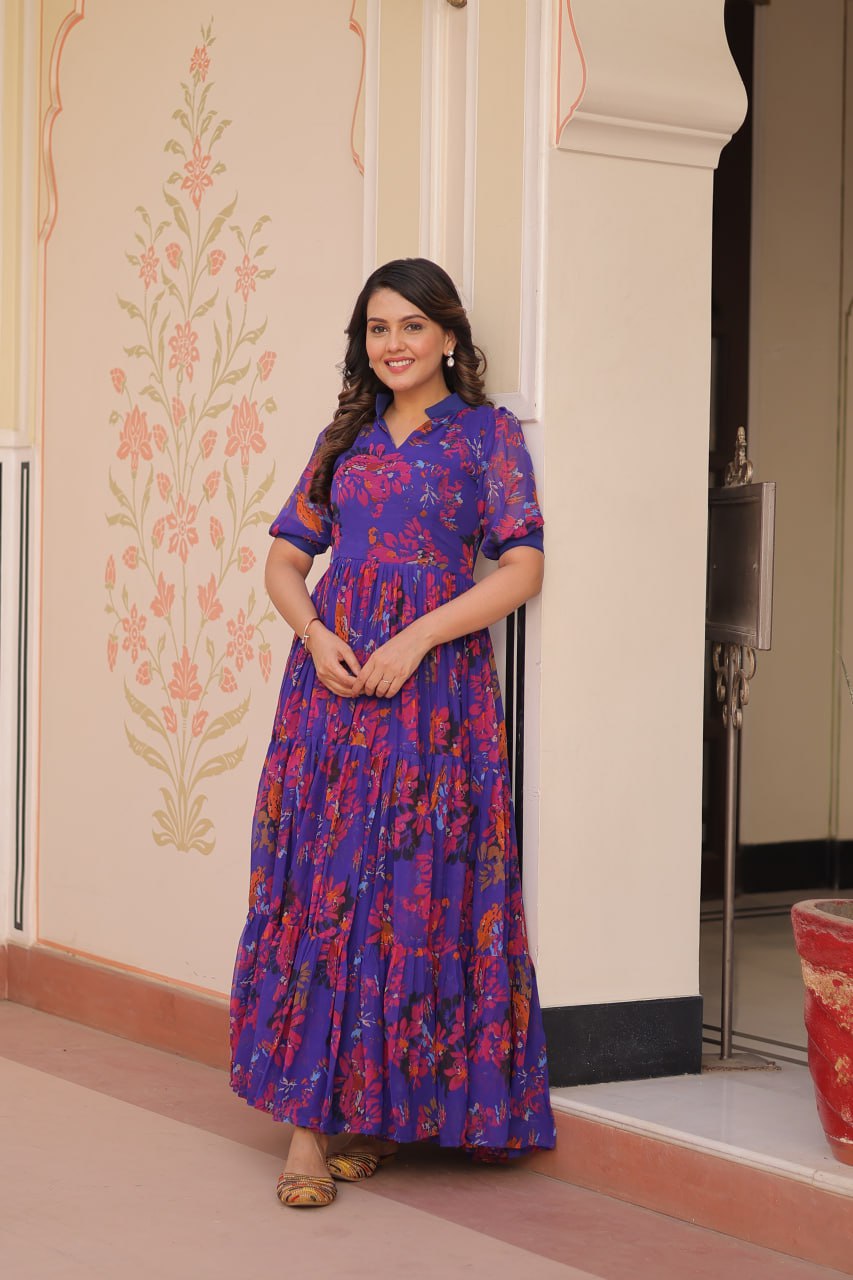 Blue color georgette gown price