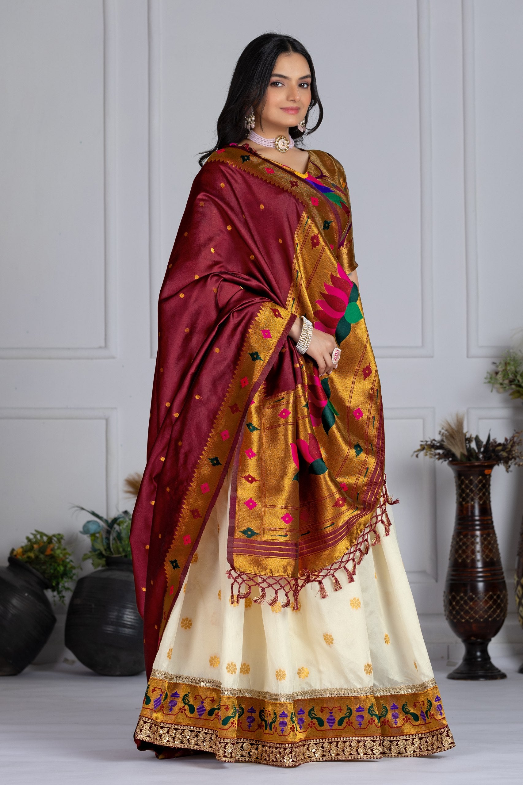 Off white color designer silk lehenga choli online