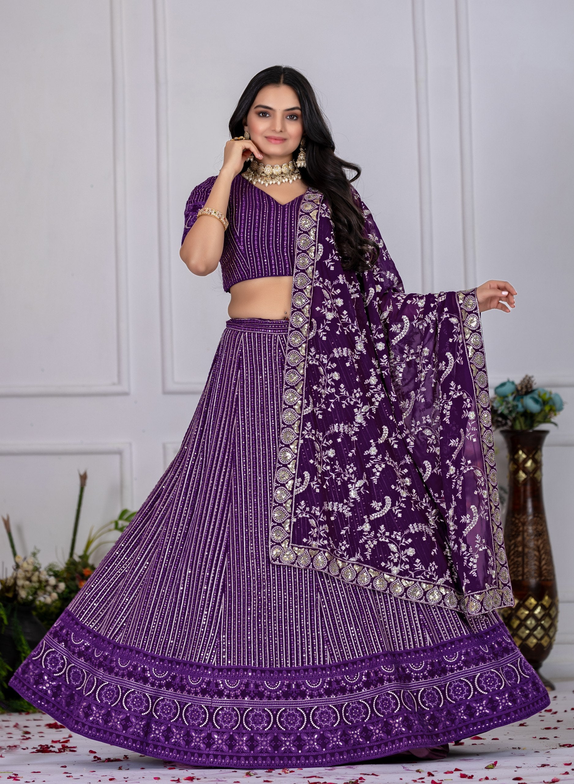 Wedding wear purple lehenga choli online