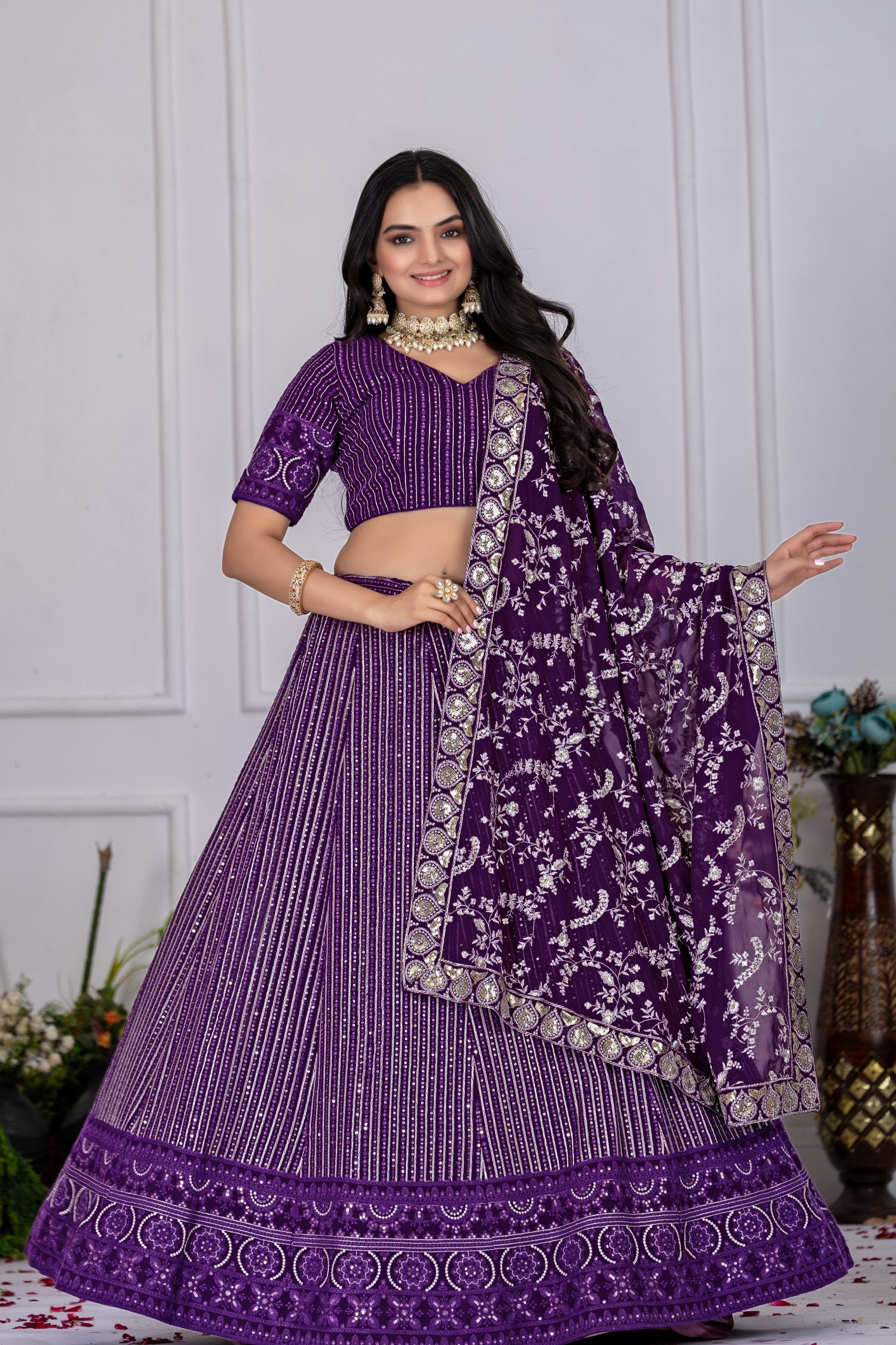 Purple color sequins work chaniya choli UK