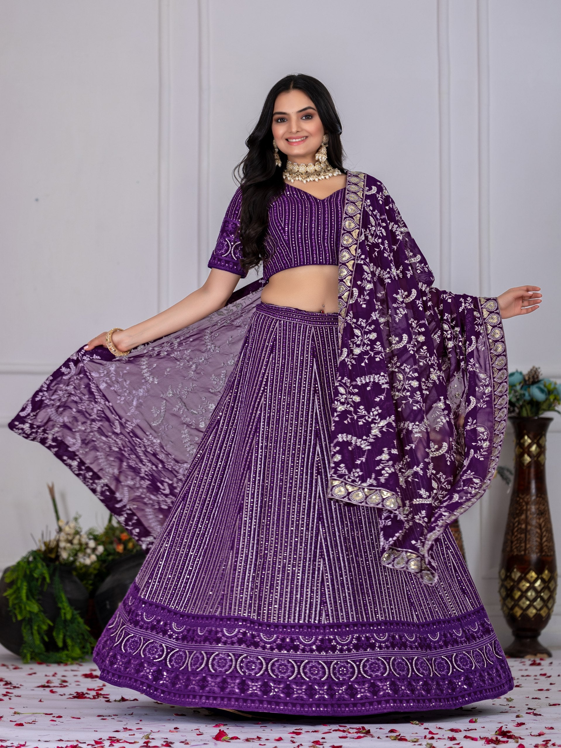 Indian purple color georgette lehenga choli price