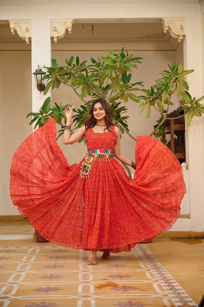 Red color georgette gown for wedding
