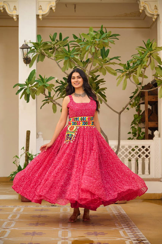 Dark pink color georgette gown
