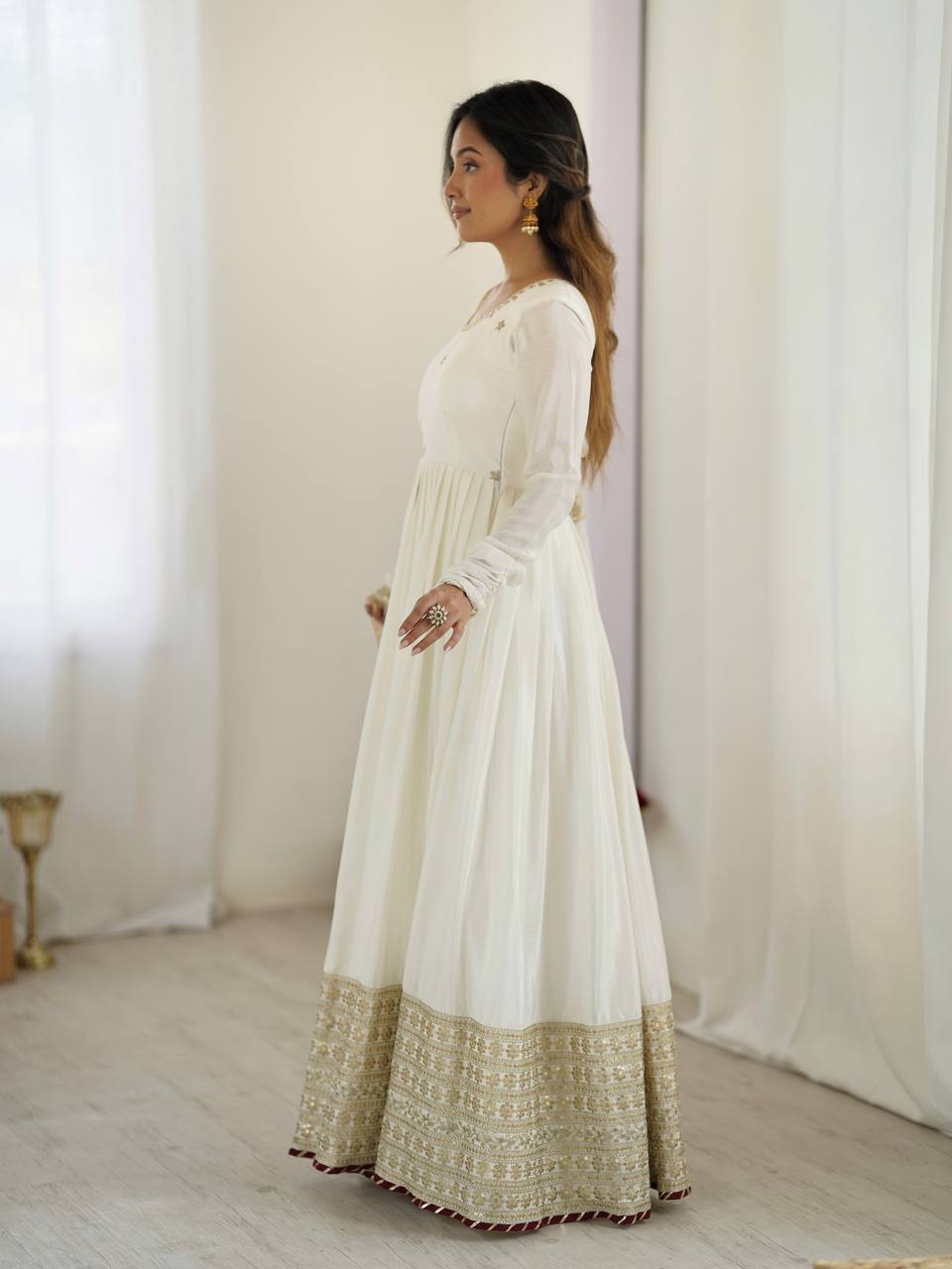 White color silk long gown price