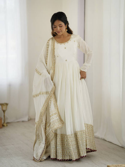 White color chinon silk gown online
