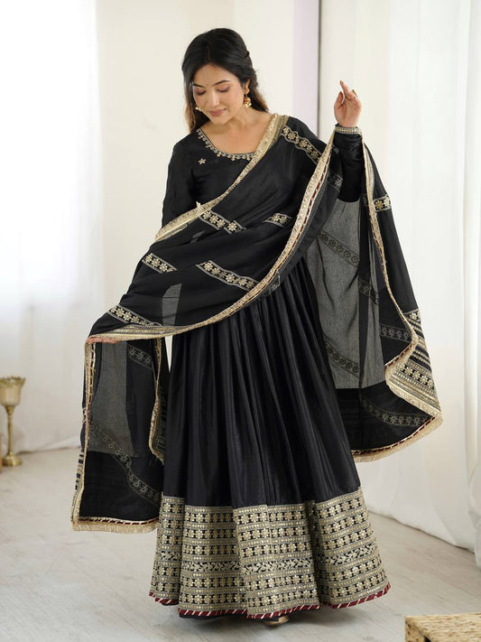 Women black color chinon silk gown

