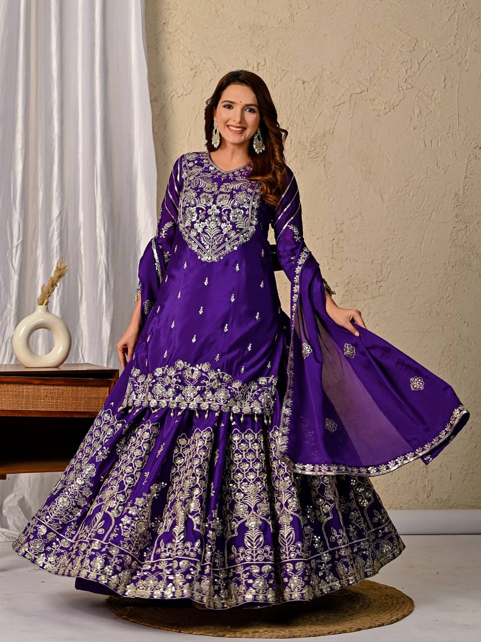 Purple Ready to Wear Top with Lehenga Set for Party