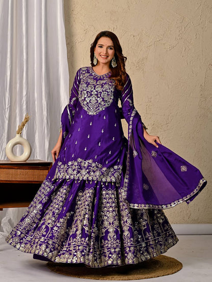 Purple Ready to Wear Top with Lehenga Set for Party