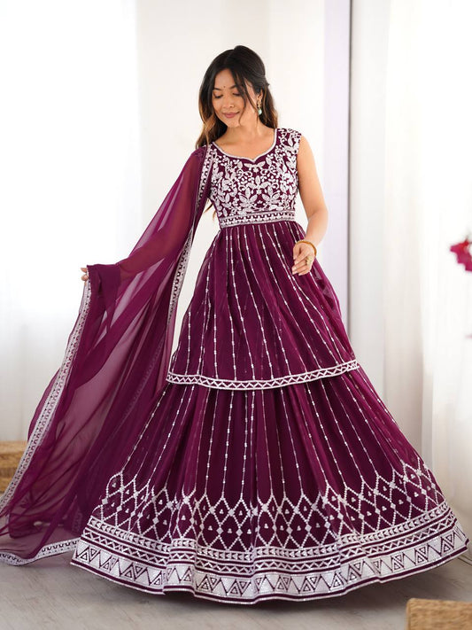 Wine colour Lehenga for Engagement
