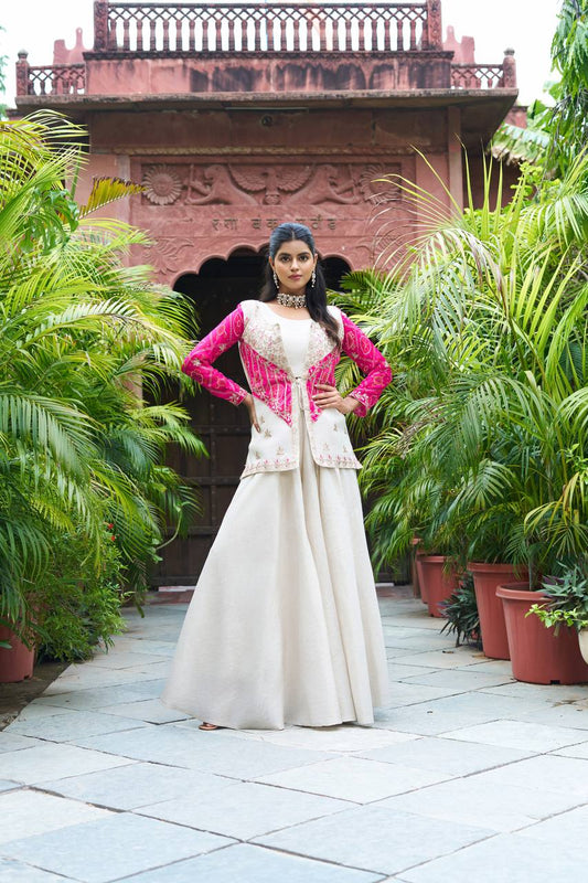 White color cosmos shimmer plazzo suit