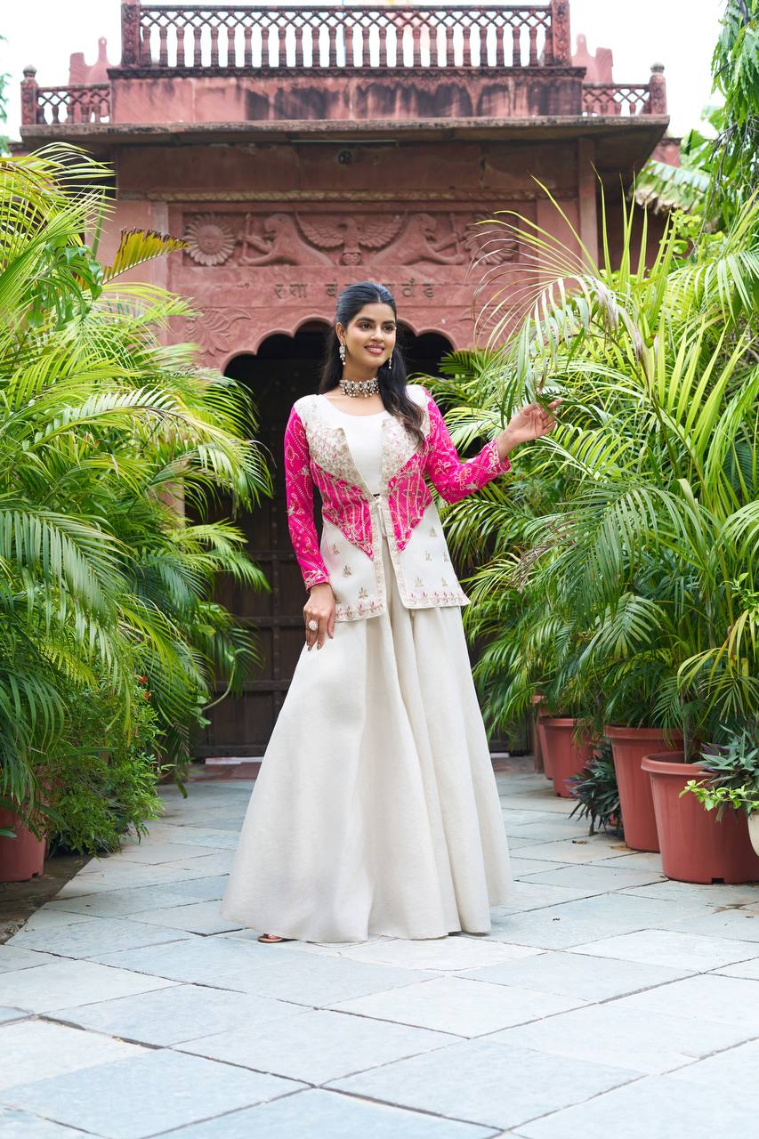 White color fancy plazzo suit with koti
