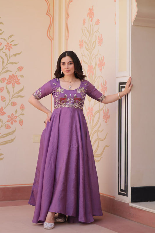 Purple color gold crush gown