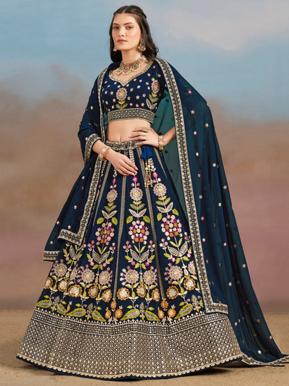 Blue color georgette lehenga choli for women online shopping
