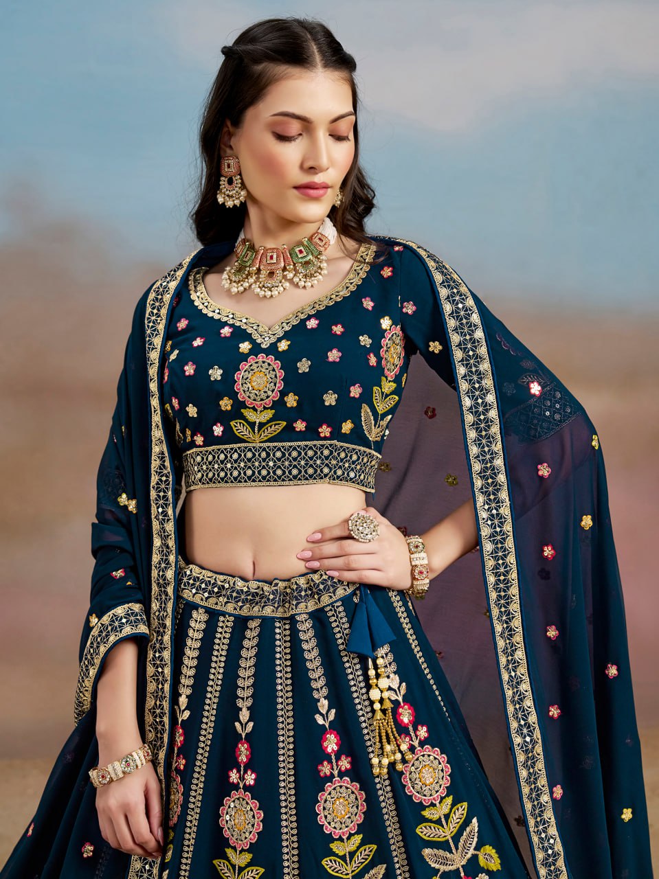 Blue color georgette chaniya choli online shopping
