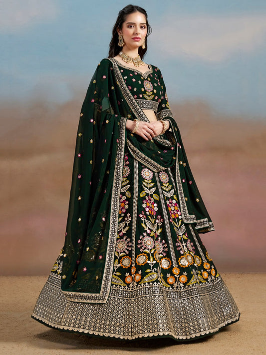 Green color georgette lehenga choli for women