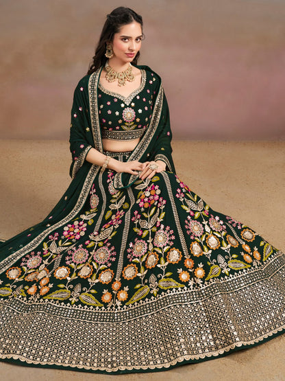 Green color georgette chaniya choli for women