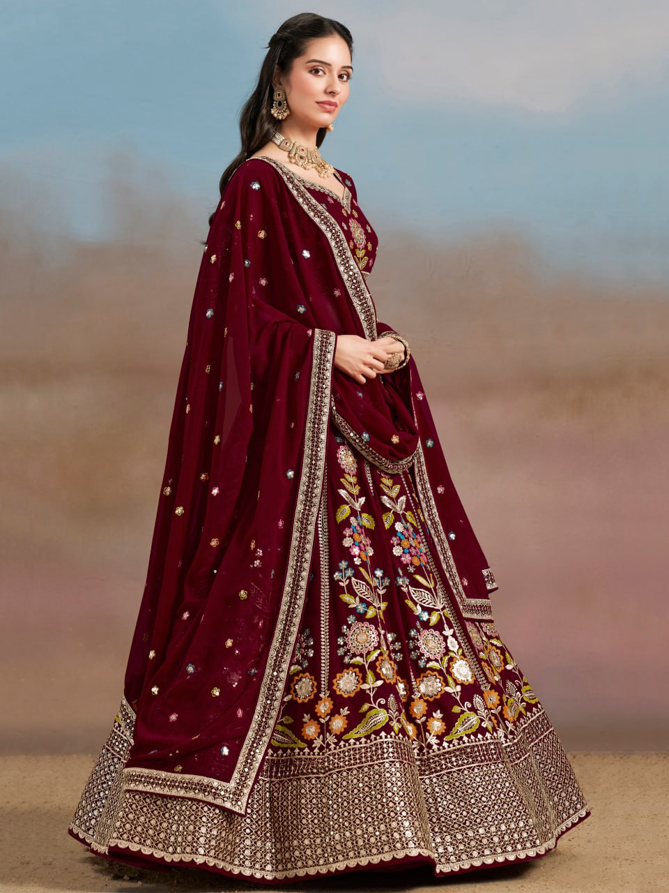 Maroon color trendy chaniya choli