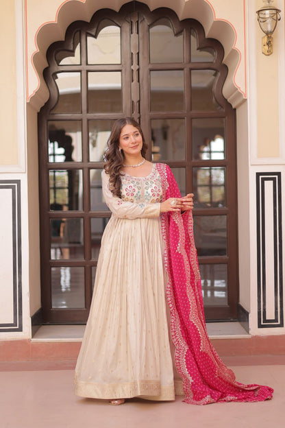 Off white color jacquard gown