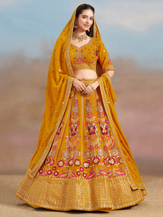 Yellow color georgette lehenga choli