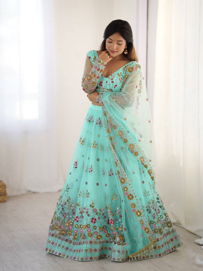 Turquoise color lehenga choli with dupatta
