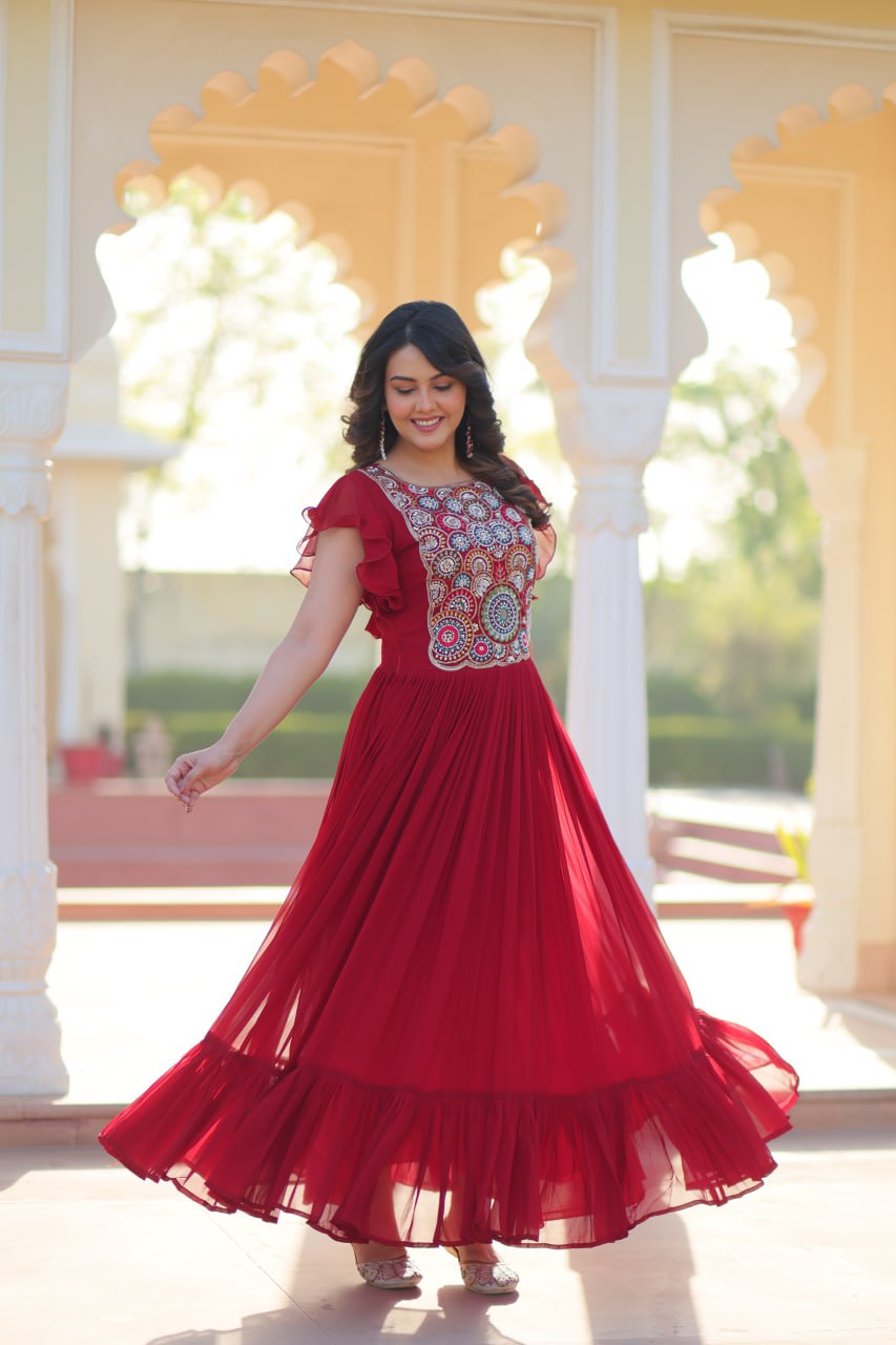 Stylish embroidery work gown price