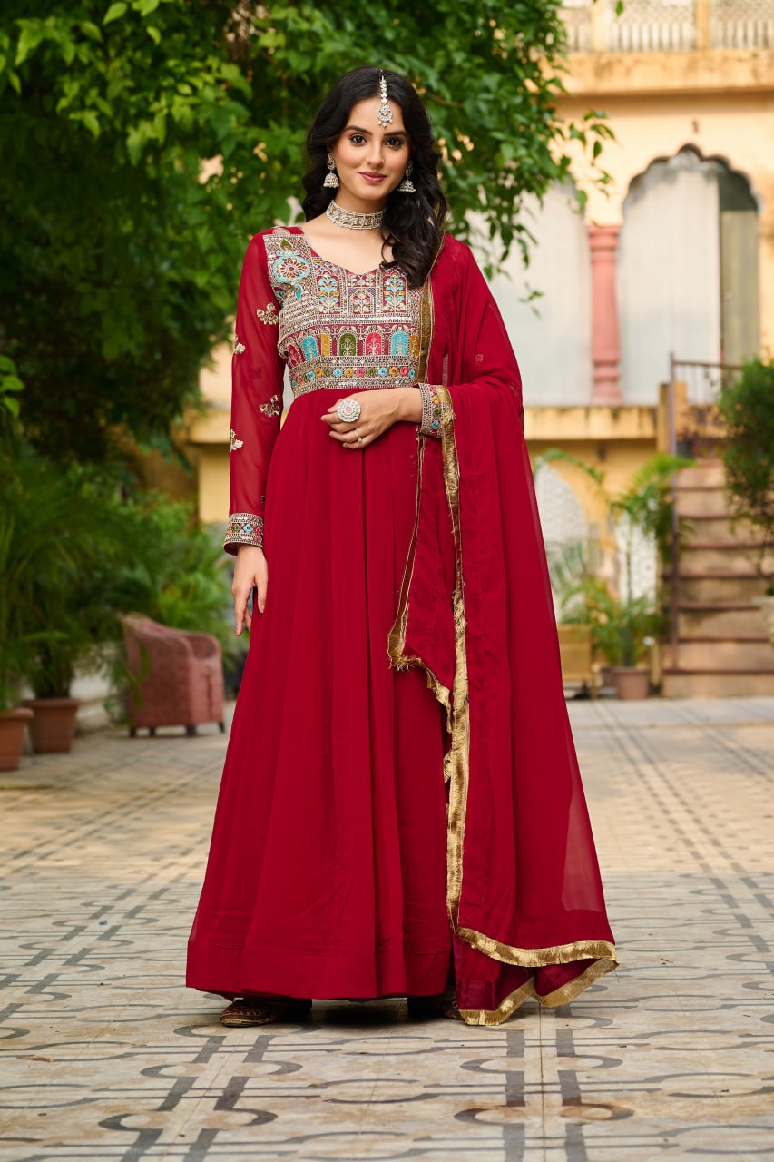 Maxi red color gown for women
