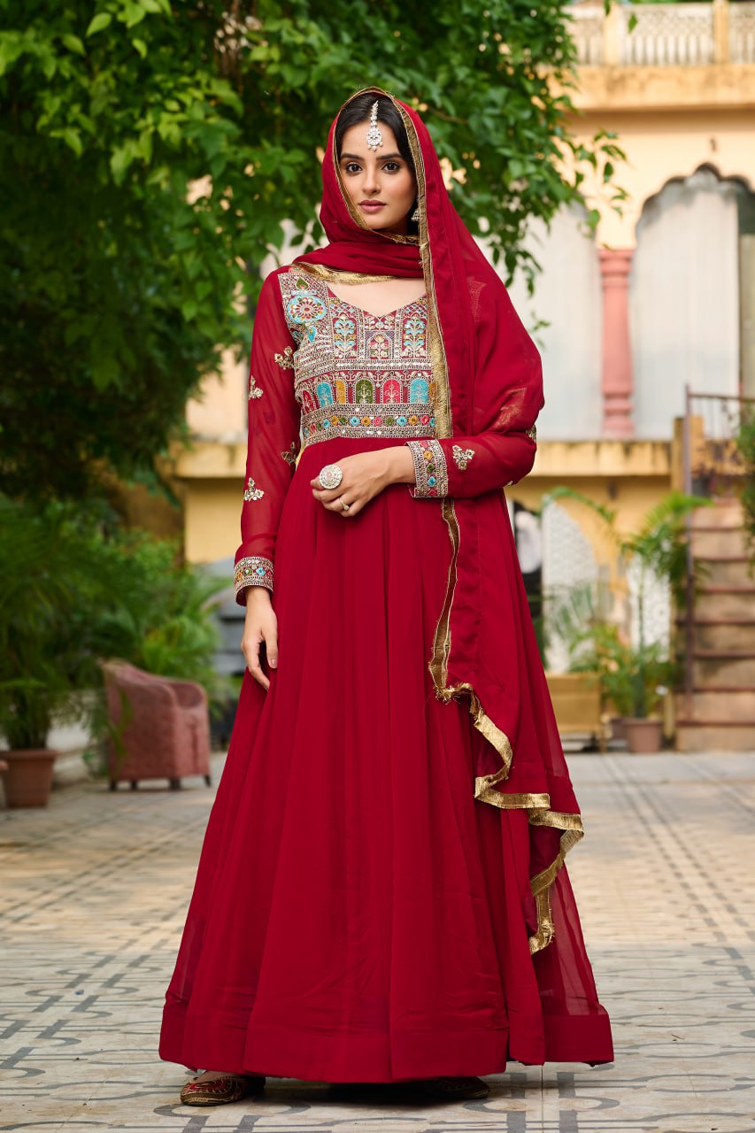 Red Gown With Sleeves
